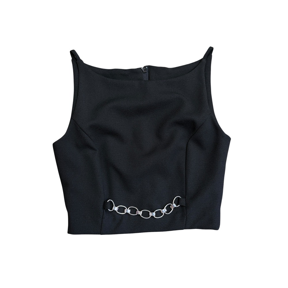 Vintage XOXO Black Sleeveless Crop Top Chain Detail Boat Neck Y2K USA Small